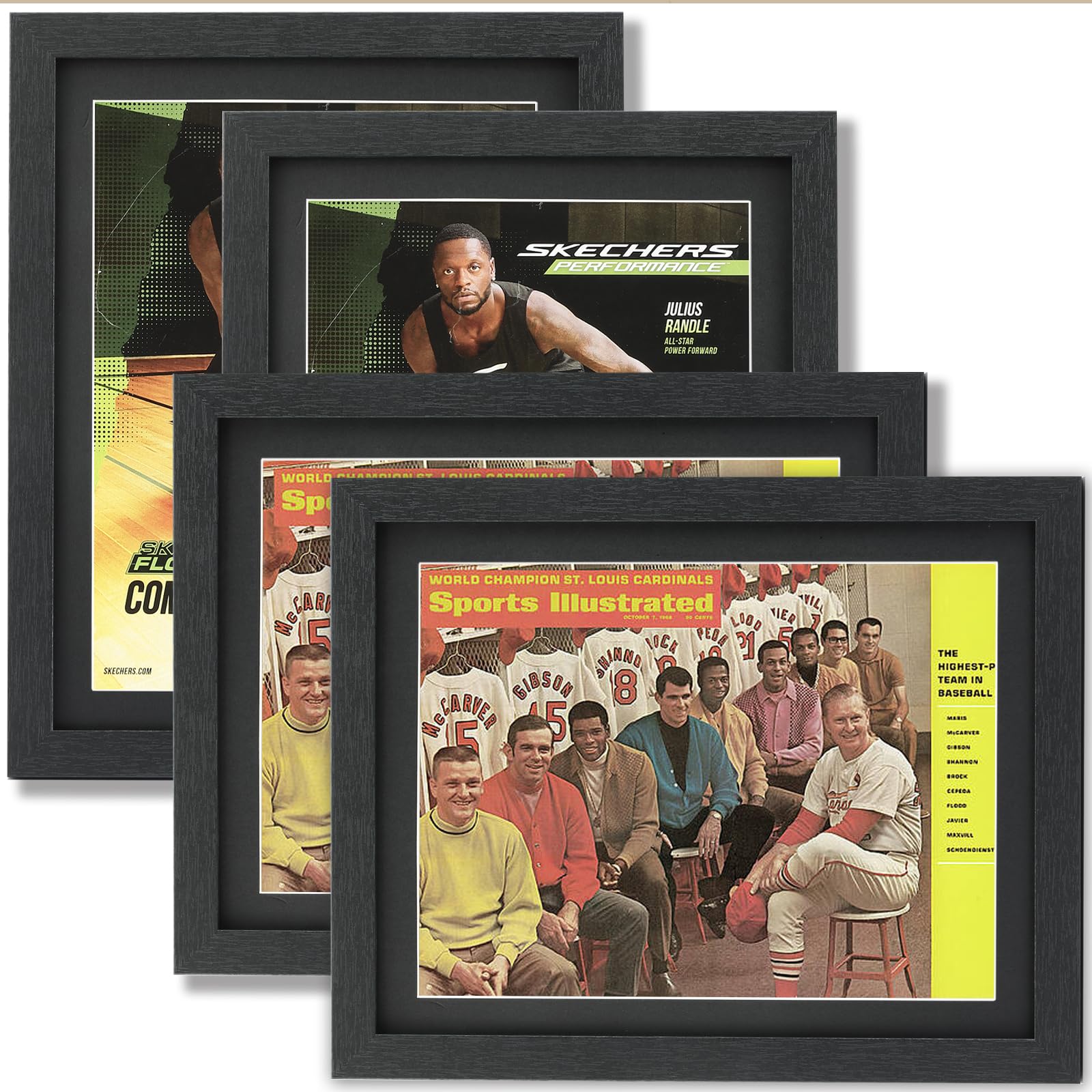 JupDec Sports Magazine Frame 4 Pack, Premium Wood Display Case for 8" x 10.5" Magazines, Wall Mount or Tabletop Stand, Layered Design with Positioning Mat, Perfect for Sports, Fashion & Home Decor Image