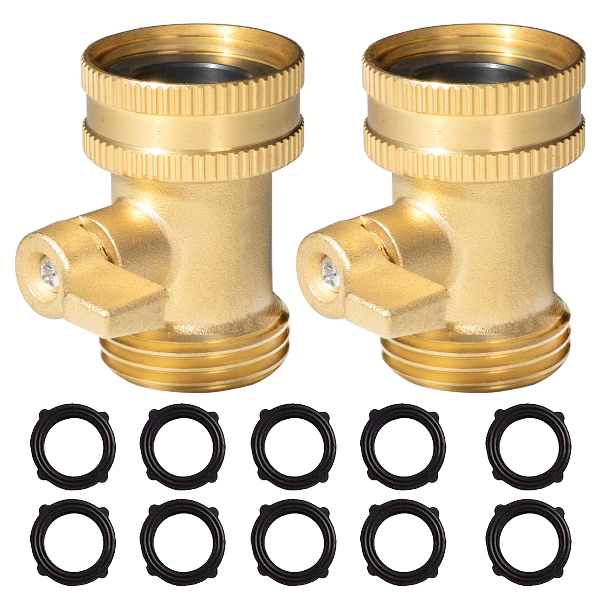 Photo 1 of Hourleey Brass Garden Hose Shut Off Valve, 2 Pack Heavy Duty 3/4 Inch Solid Brass Garden Hose Shut Off Valve with 10 Extra Rubber Washers