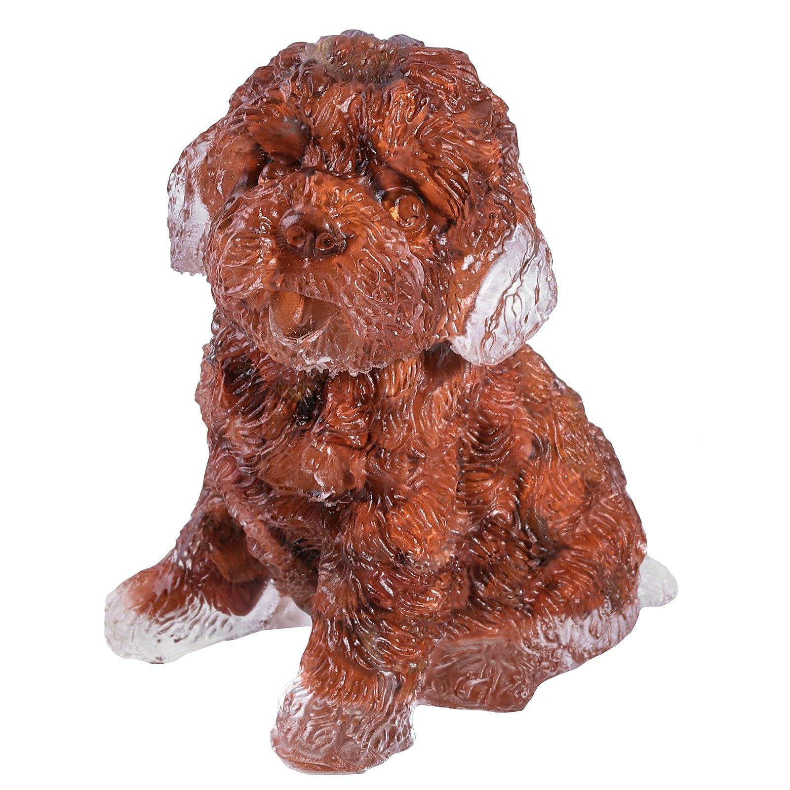 Nupuyai Red Jasper Crystal Stone Statue Poodle Dog Figurine, Pocket Resin Stone Animal Figure Ornament Home Office Good Luck Decor