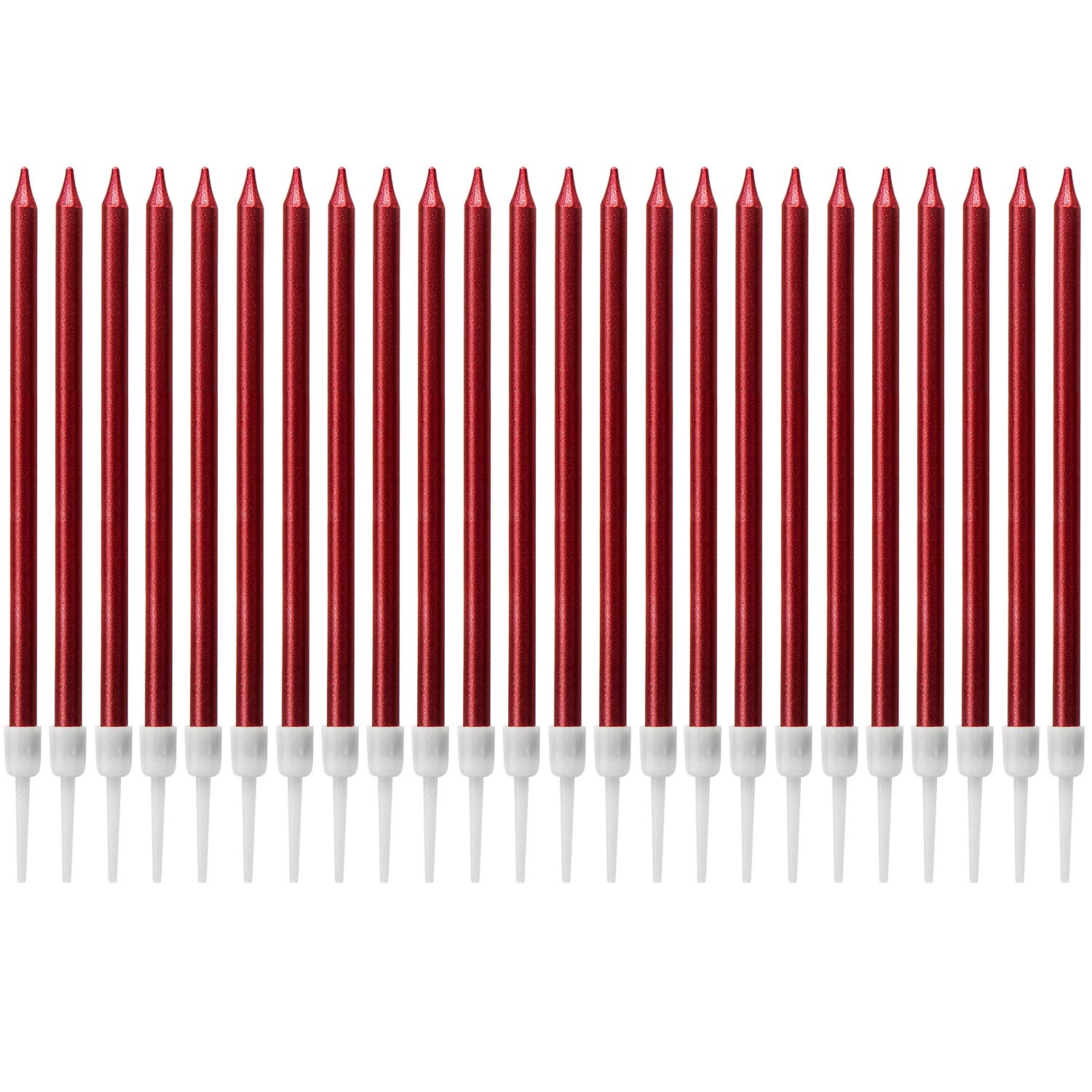 LUTER Metallic Candle Long Red Candle Birthday Candles with Holder Cake Candles for Wedding Birthday Party Decoration (24 Pieces) — image 1