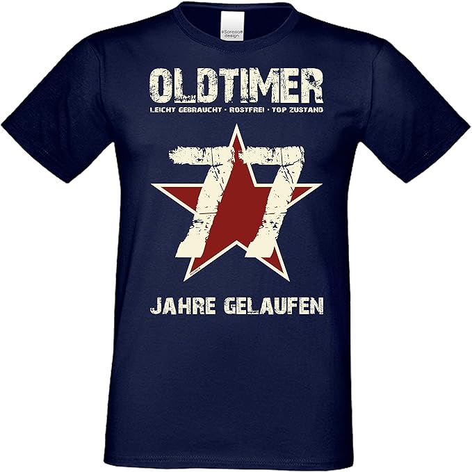 Herren Shirt Zum 77 Geburtstag Oldtimer 77 Jahre Gelaufen Lustige Spruche Funshirt Jahrgang 1943 Navy Blau Amazon De Bekleidung