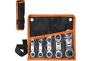 SPEEDWOX 5-Piece Stubby Wrench Set SAE 1/4"-13/16" Flex Head Ratcheting Double Box End Wrench with 72-Tooth Ratchet CR-V Stee
