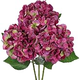 Villa Como 22" Burgundy Hydrangea Artificial Flowers with Large Blooms | 3PCS Faux Hydrangea Flowers Silk Fake Hydrangeas with Stems for Vase, Home, Farmhouse, Wedding, Table Centerpieces Decor