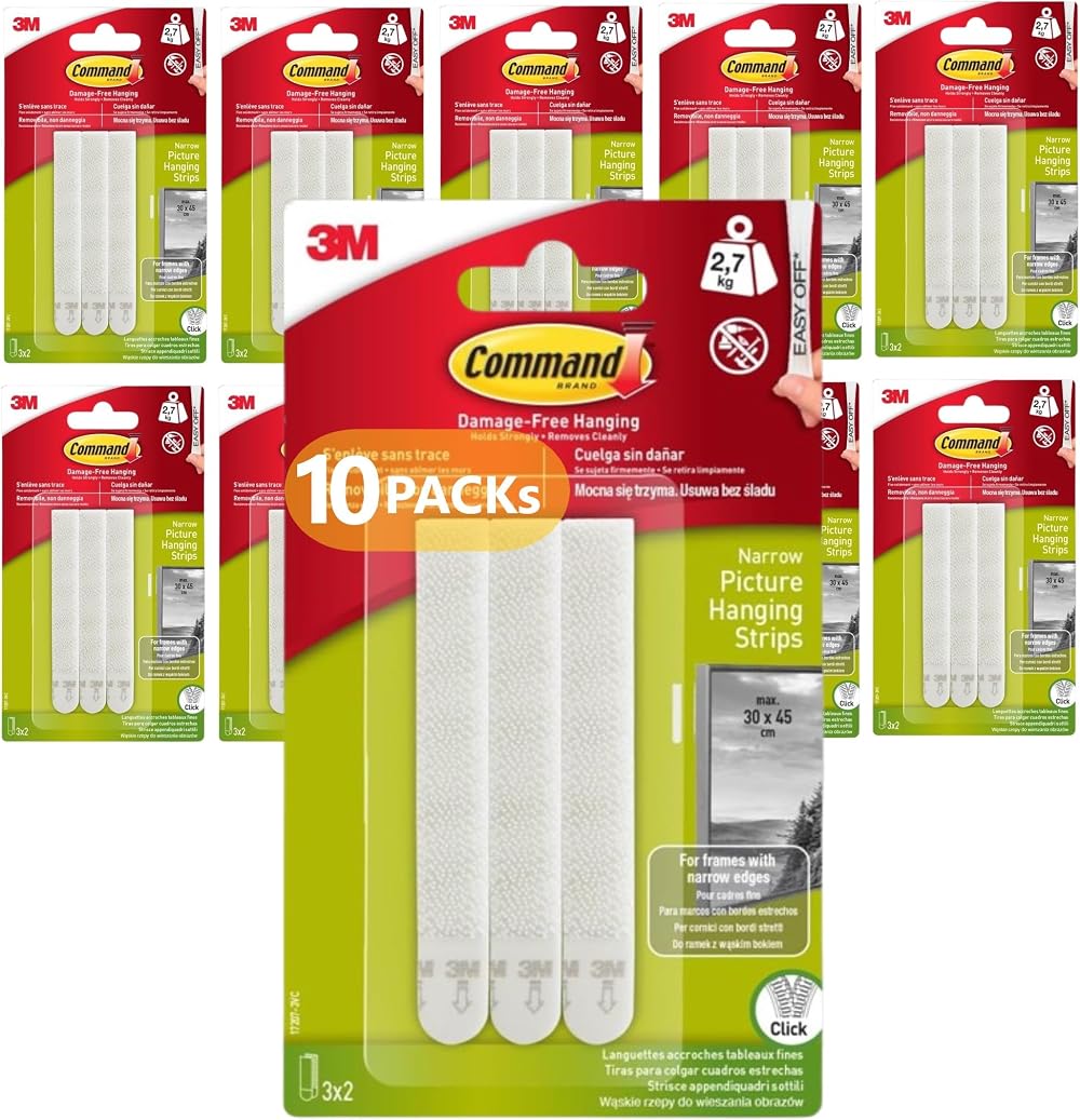 Command Picture Hanging Strips Narrow 60 Strips 10 Packs of 3 Pairs 4 kg