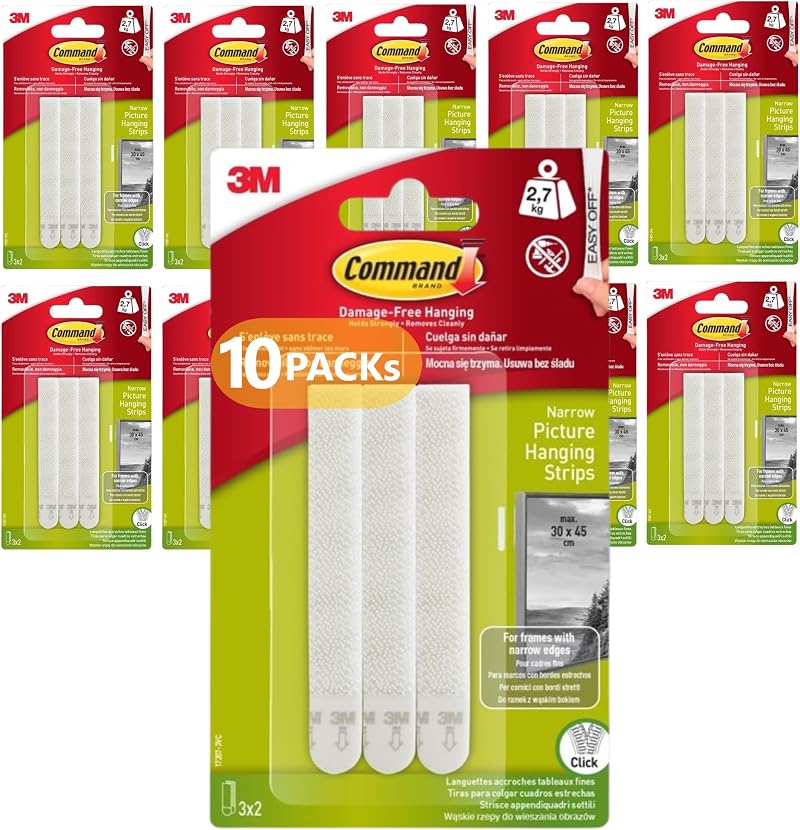 Command Picture Hanging Strips Narrow 60 Strips 10 Packs of 3 Pairs 4 kg
