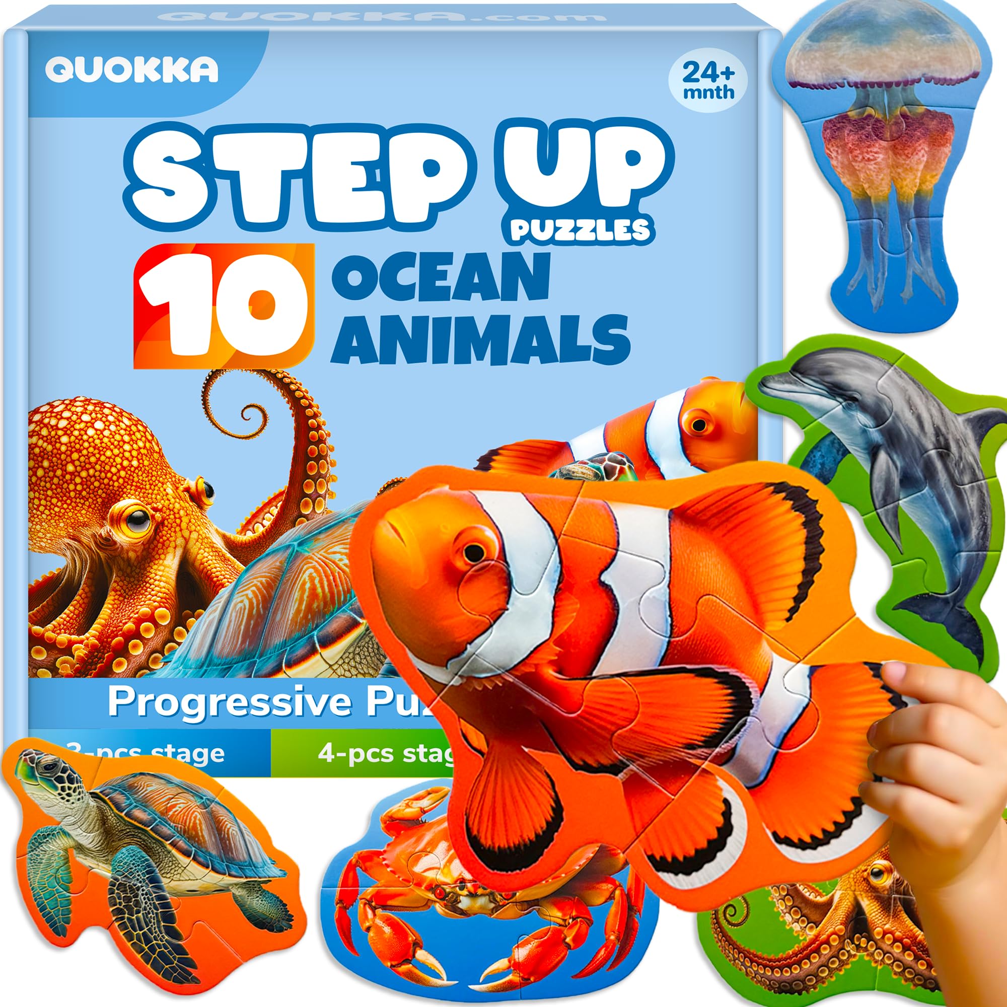 QUOKKA Puzzles For 2 3 Year Olds - Floor Toddler Puzzles Age 3-5 - Educational Jigsaw Toys 2-3 yo - 8 Realistic Ocean Animal Shapes - Large Pieces Games for Children - Gift For Kids