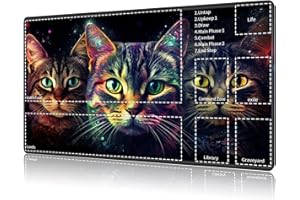 RAUEDWDJS for MTG Card Playmat with Zone,Game Play Mat for MTG TCG 24 x 14 inches,Non-Slip Play Mat for Commander Board RPG CCG Game TCG Other Card Games/Mouse Pad-Three Cute Cats