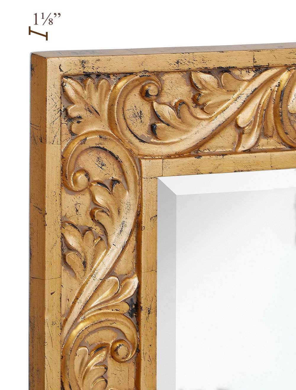 Large Gold Antique Inlay Baroque Styled Framed Mirror Aged Elegant