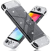 [Improved Version] Dockable Clear Case for Nintendo Switch OLED 2021, FANPL Protective Case Cover for Switch OLED and Joy Con Controller - Strong and Durable, Not Easy to Fall Off (Glitter)
