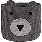VK VK·LIVING Cotton Rope Bear Animal Basket Foldable Large Woven Storage Basket Baby Nursery Cute Laundry Hamper for Toys, Blanket, Clothes in Bedroom Living Room Toy Box for Baby 14x14 Grey