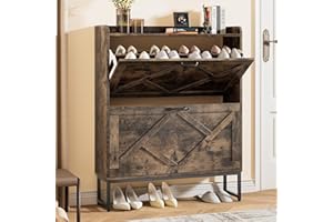 Nicetree Shoe Cabinet Storage for Entryway, Shoe Cabinet with 2 Flip Drawers, Narrow Farmhouse Shoe Rack Cabinet,Shoe Organizer for Entryway, Hallway, Toasted Brown