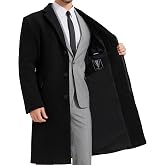 Men's Black 70% Wool Single Breasted Overcoat, Hidden Button Bond Coat | Cashmere blend topcoat, Covert winter coat, fully satin lined, 3 button front, 2 hip pockets, 44 inch length, business wear