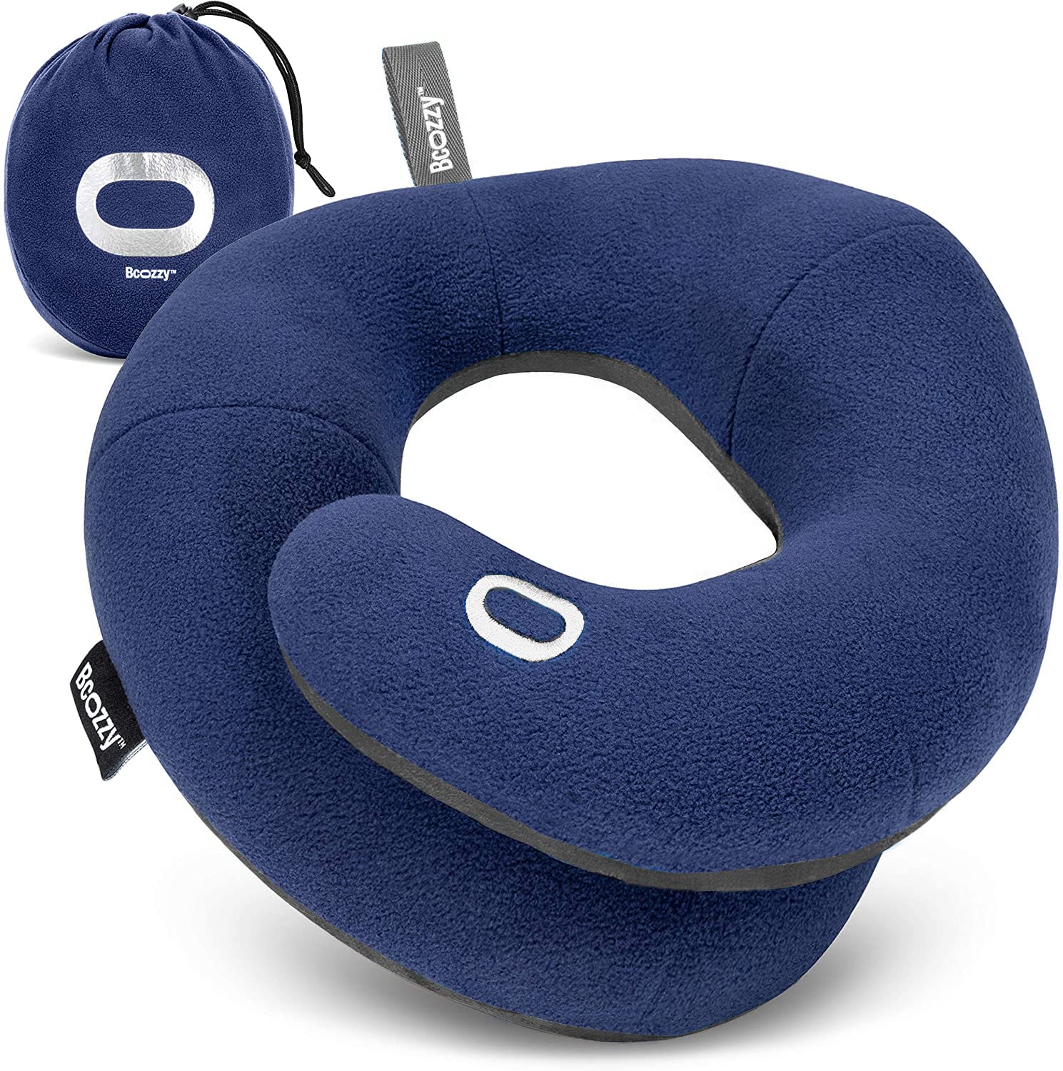 Photo 1 of BCOZZY Travel Neck Pillow for Airplane – Patented Double Support for Head, Neck, and Chin. Best for Long Flights, Plane Sleeping & Car Rides. Adjustable Size. Fully Washable. Carry Bag. X-Large, Navy