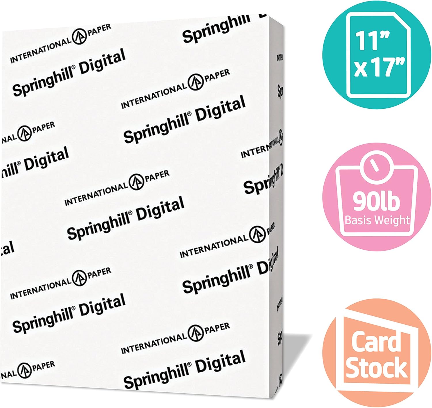Springhill White Cardstock Paper, 90lb Index, 163gsm, 11 x 17 card stock, 1 Ream / 250 Sheets - Lightweight Cardstock with Smooth Finish (015110R) : Cardstock Papers : Office Products