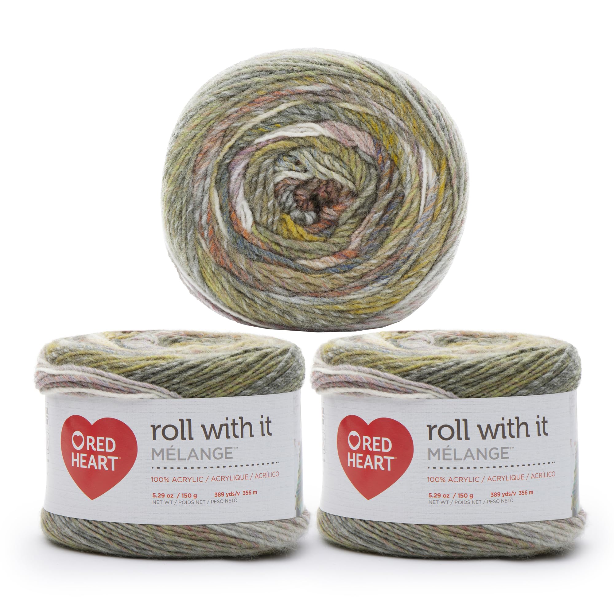 Red Heart Roll with It Melange Yarn, 3 Pack, Theater 3 Count