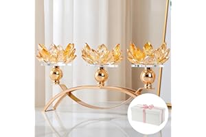 Dounx Crystal Candle Holders Lotus Candelabras Gold Arch Candlestick, Centerpiece Table, Home Hecor for Wedding, Dinning Room, Coffee Table, Kitchen, Living Room (26.7cmL, Tealight Candle)