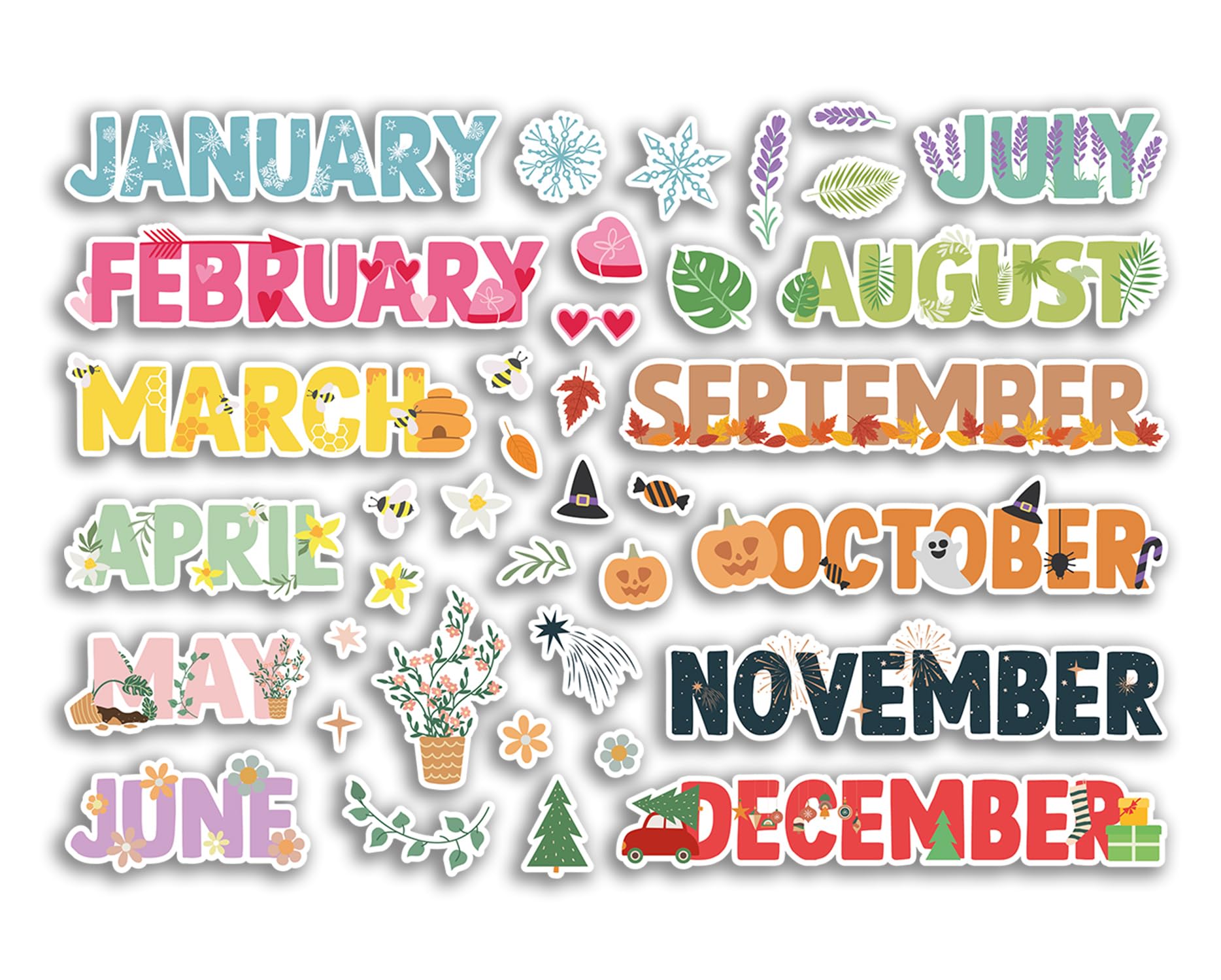 A4 Sticker Sheet Month Vinyl Stickers - Scrapbooking Journal Notebook Diary Labels Icons Days Monthly Months Pastel Sticker #80632
