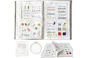 SPICSSA DIY Stitch Book,Embroidery Stitch Book on Linen Fabric,Comprehensive Sewing Guide with 106 Patterns,Contains Multiple Sewing Tools and Videos,Perfect for Beginners Enthusiasts,Unique Handmade Gift
