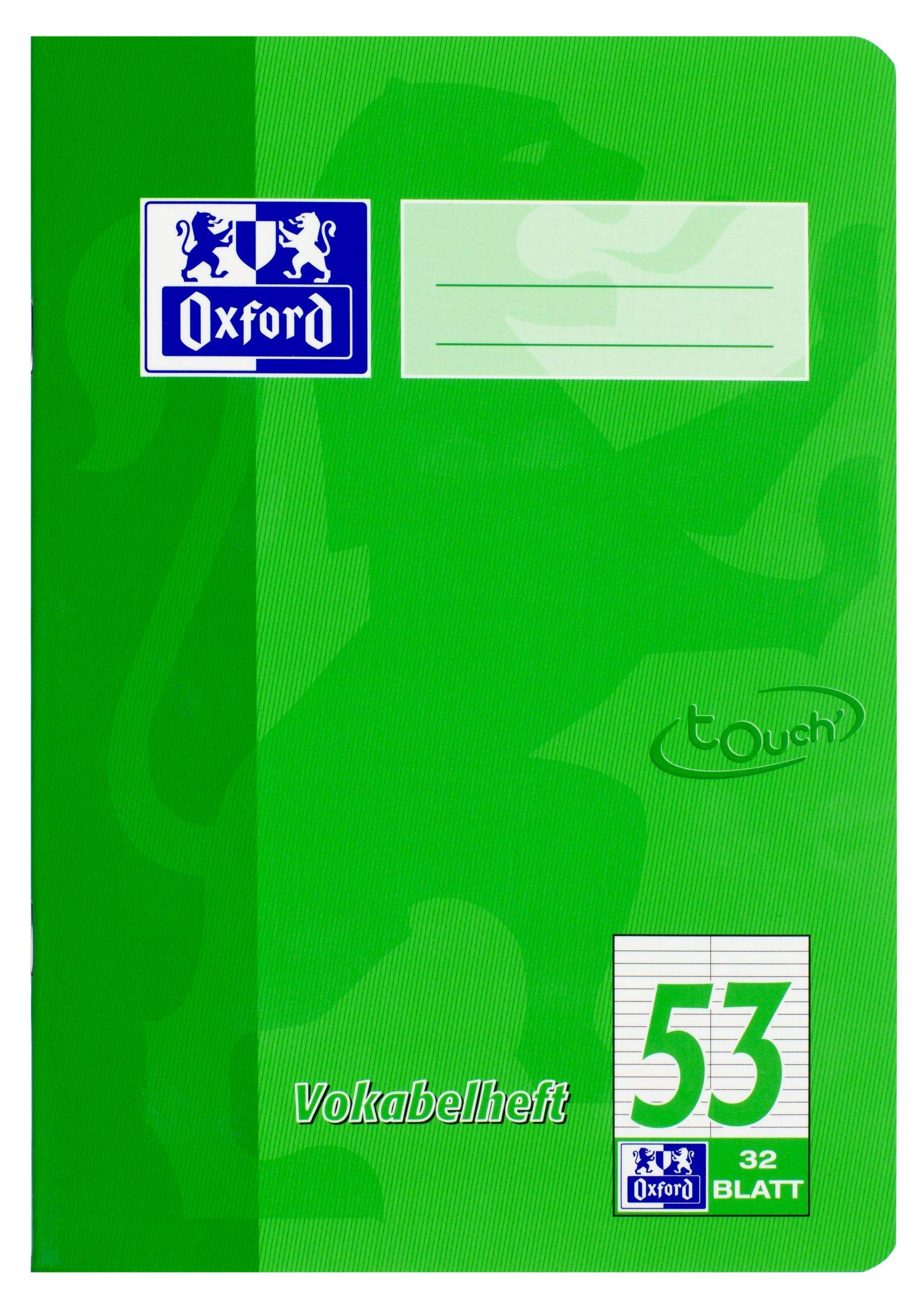 Oxford Touch 400115095 Vocabulary Book A5 Line Style 53 with 2 Columns 32 Sheets 90 g/m² Optic Paper Stapled Green Pack of 10