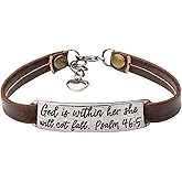 UNQJRY Leather Bracelet for Women Teens Christian Engraved Ornament Jewelry Gift Inspirational Vintage Stretch Religion Bible Verse Christmas Gifts