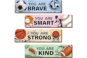 Geetery 4 Pcs Sport Bedroom Wall Decor Boys Room Decor for Kids Soccer Basketball Baseball Football Wall Art Inspirational Wooden Hanging Sign for Boys Girls Kids Nursery Playroom Kindergarten