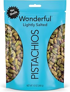 Wonderful Pistachios No Shells, Lightly Salted Nuts, 12 Ounce Resealable Bag, Protein Snacks, Gluten Free, Healthy Snack