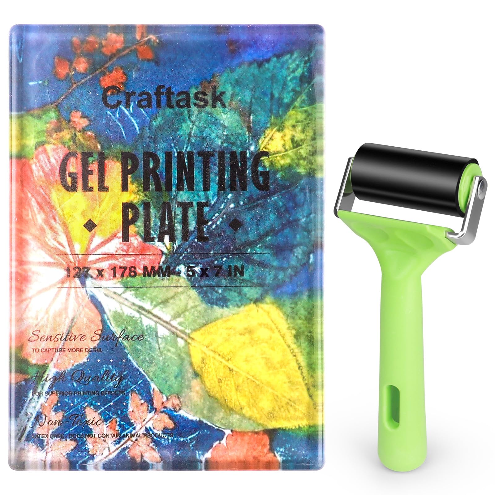 Reusable Gel Printing Plate - 5" X 7" (12.7 x 17.8cm) Gel Plate with Press Rubber Brayer Roller, Printmaking Supplies for Card Making, Arts and Crafts, Scrapbooking and Journaling