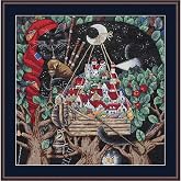 Merejka Counted Cross Stitch Kit for Adults - The Old Melody K-112 - Black Cat Fantasy Art, Zweigart Aida 16 Cappuccino Fabric, DMC Mouline, 31 Colors, 15x15 inch (38x38 cm)