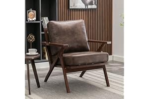 Bonzy Home Accent Chairs for Living Room,PU Leather Mid Century Modern Wood Reading Armchair with Removable Upholstered Cushions