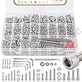 1415pcs M2 M3 M4 M5 Nuts and Bolts, 304 Stainless Steel Metric Bolt Assortment (Lock & Flat Washers),Metric Screw Assortment,