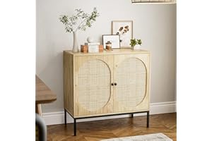 IKIFLY Accent Storage Cabinet with Handmade Natural Rattan Doors - Rattan Sideboard Buffet Cabinet - Kitchen Cupboard Server Console Table for Dining Room, Living Room, Hallway - Natural