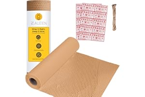 ZALEEN Honeycomb Packing Paper for Moving -15 In x 213 Ft, Shock Proof Brown Wrapping Paper Roll for Shipping With 20 Fragile Stickers & 100Ft Jute Twine -Sustainable & Recyclable Moving Bubble Packing Roll