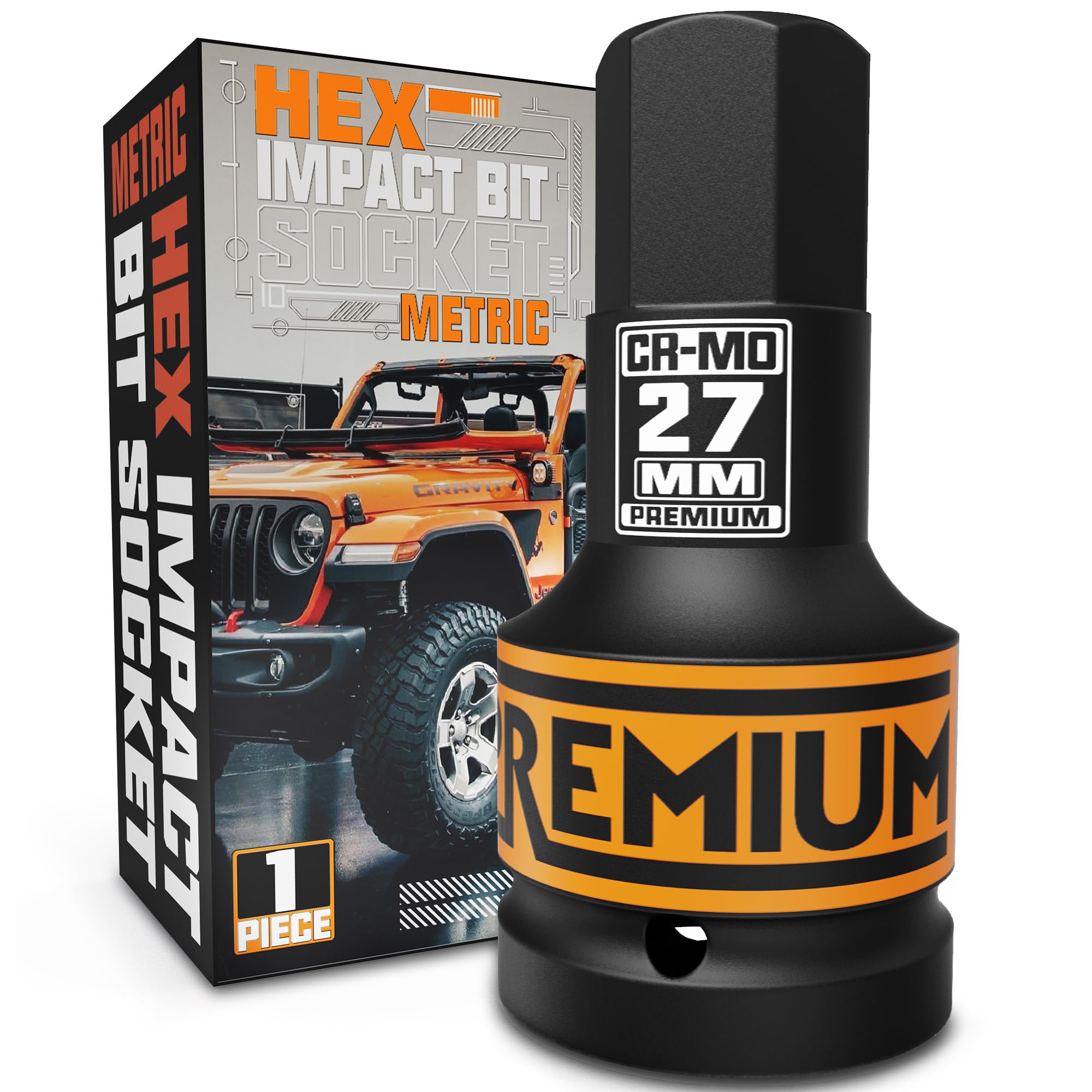 KIRXST 1" Drive Impact Hex Bit Socket, H27 (27 mm) Allen Key Socket, Premium CR-MO Steel Bits, for Car Maintenance