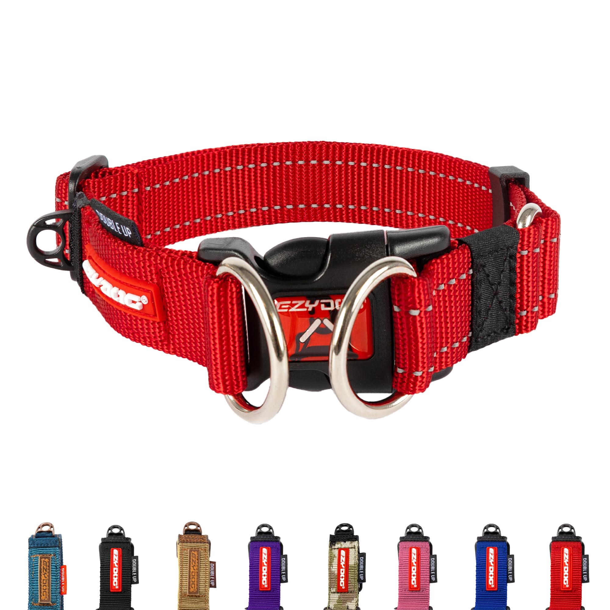 EZYDOG Double Up Dog Collar | Dog Collar Small, Medium, Large Dogs, Reflective Dog Collar, Supreme Comfort, Soft Neoprene Material, Strong Nylon Webbing (Small, Red) — image 1