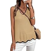 Dokotoo Womens V Neck Sweater Vest Summer Casual Sleeveless Ruffled Color Block Knit Tank Tops