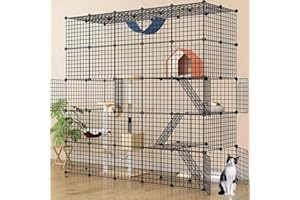 GOYAPPIN DIY Cat Cage, Detachable Metal Wire Large Kitten Enclosure with 2 Ladders, Indoor Outdoor Kennels Playpen, Crate Large Exercise Place for 1-4 Cat (69L x 28W x 69H)