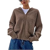 SOLY HUX Zip Up Cardigan for Women Hooded Cardigan Sweater Knitted Drop Shoulder Fall Clothes Winter Hoodies Outerwear