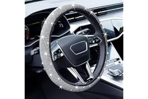 Limsas Bling Rhinestone Steering Wheel Cover with Crystal Diamond for Women, Sparkling Car Wheel Protector Universal Fit 14-15 inches - White