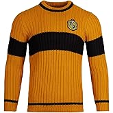 Harry Potter Hufflepuff Quidditch Sweater - Hogwarts Team Pullover with Crest - Soft Knit, Yellow & Black - Adult