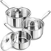MICHELANGELO Stainless Steel Sauce Pan Set - 1, 2, 3 Qt Saucepans with Lids, Small Stainless Steel Pots for Cooking, Induction Compatible, Dishwasher & Oven Safe