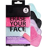 ERASE YOUR FACE Reusable Makeup Remover Cloths - Microfiber Face Towels to Cleanse & Remove Makeup - Water Activated for Sensitive Skin - Multi-Color (4 Count)