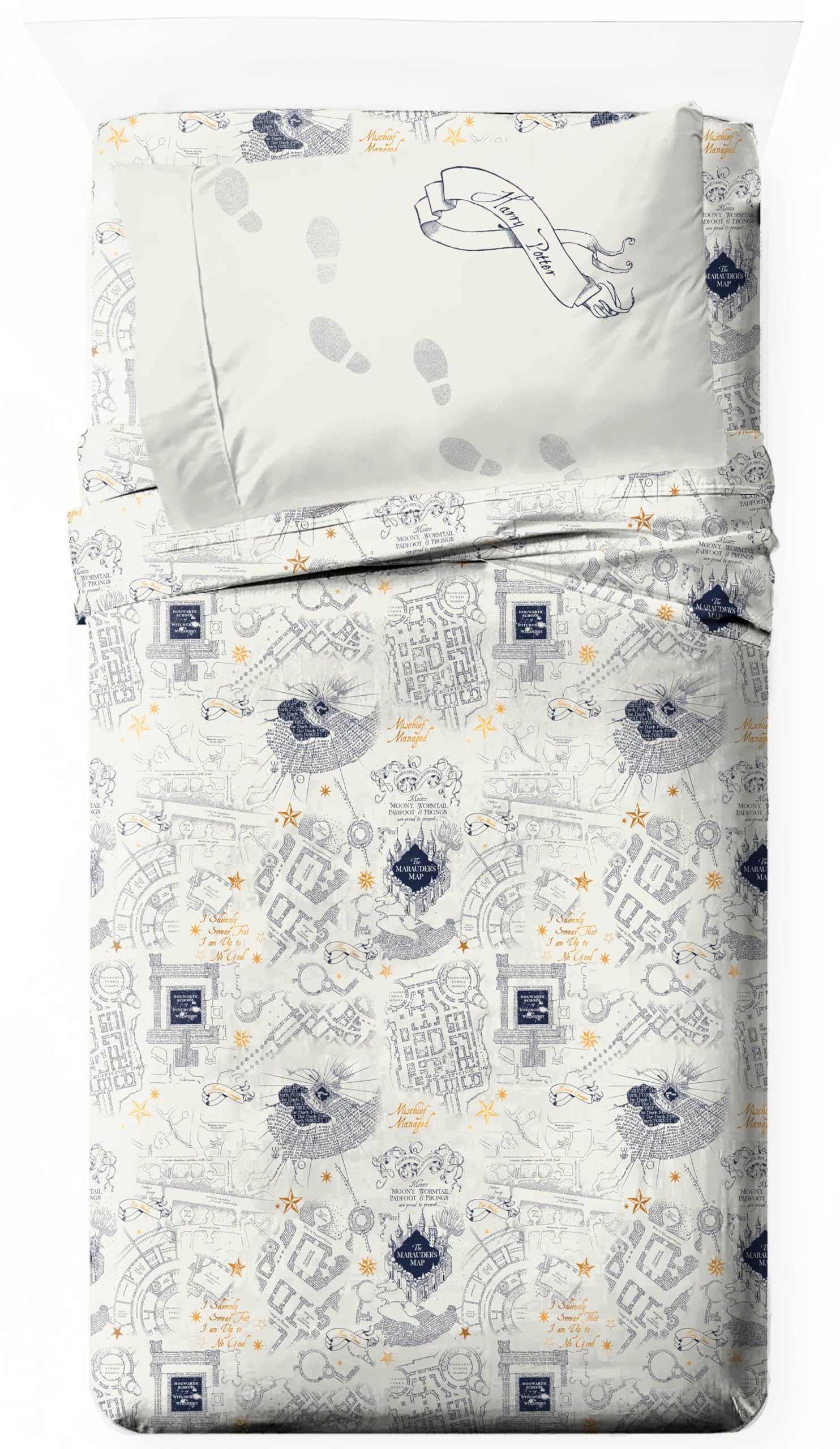 Jay Franco Kids Sheet Set with Fitted, Flat Sheets & Pillow Cover - Ultra-Soft Bedding with Pillowcase for Room Decor, Beige - Harry Potter, 3 Piece Twin Image