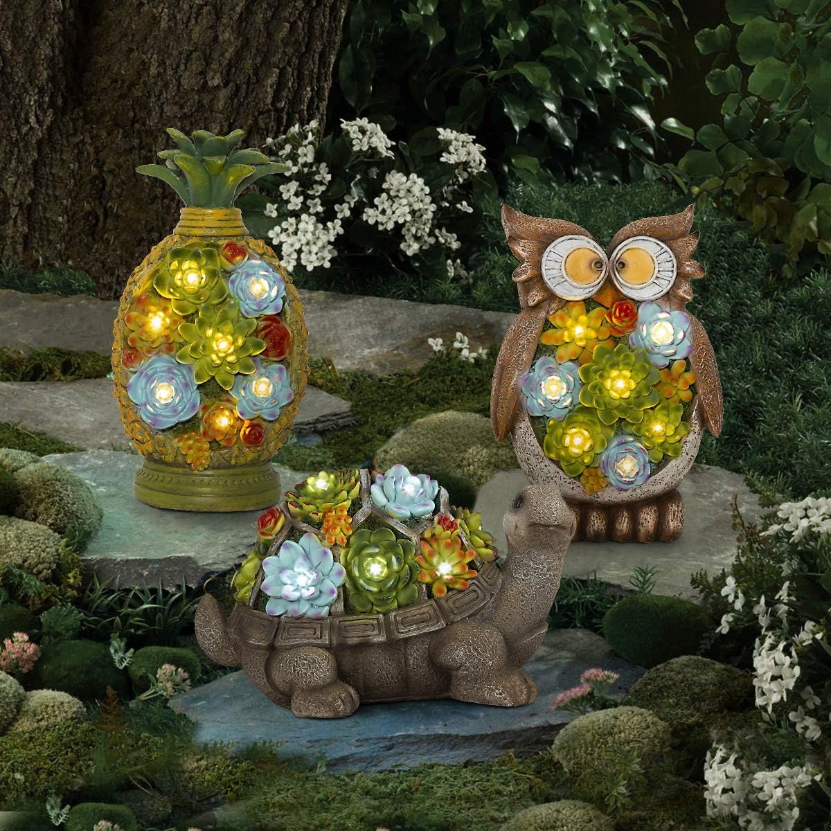 GIGALUMI Turtle Garden Figurines Outdoor Decor, Garden Art Outdoor for Fall Winter Garden Decor,Outdoor Solar Statue with 7 LEDs for Patio,Lawn,Yard Art Decoration, Housewarming Garden Gift: Home & Kitchen