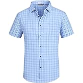 Esabel.C Mens Casual Button Down Shirts Wrinkle Free 4-Way Stretch Short Sleeve Plaid Summer Business Shirt