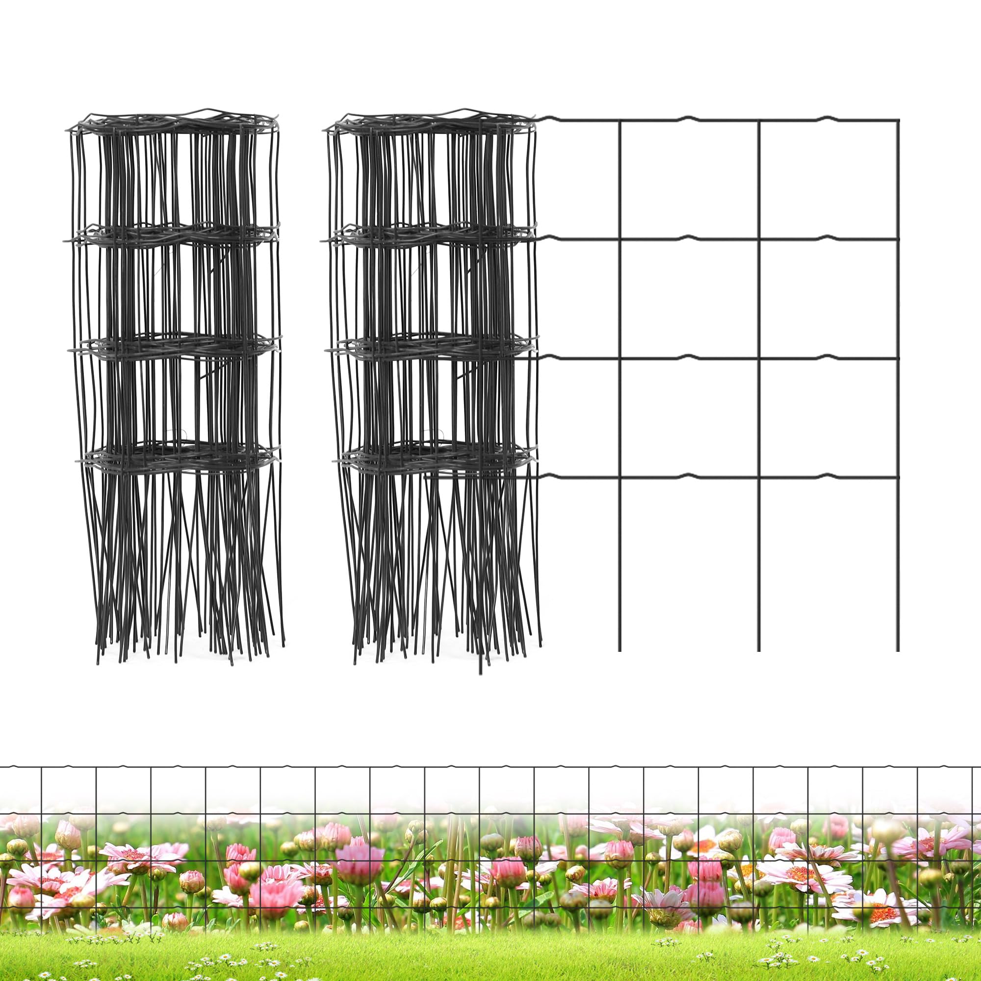 Photo 1 of PROWORX Decorative Garden Fence Border Rolls, Total 14 in x 40 ft 2 Pack Metal Folding Flat Wire Fencing for Yard, Black PVC Coated Outdoor Patio Landscape Flower Bed Edging
