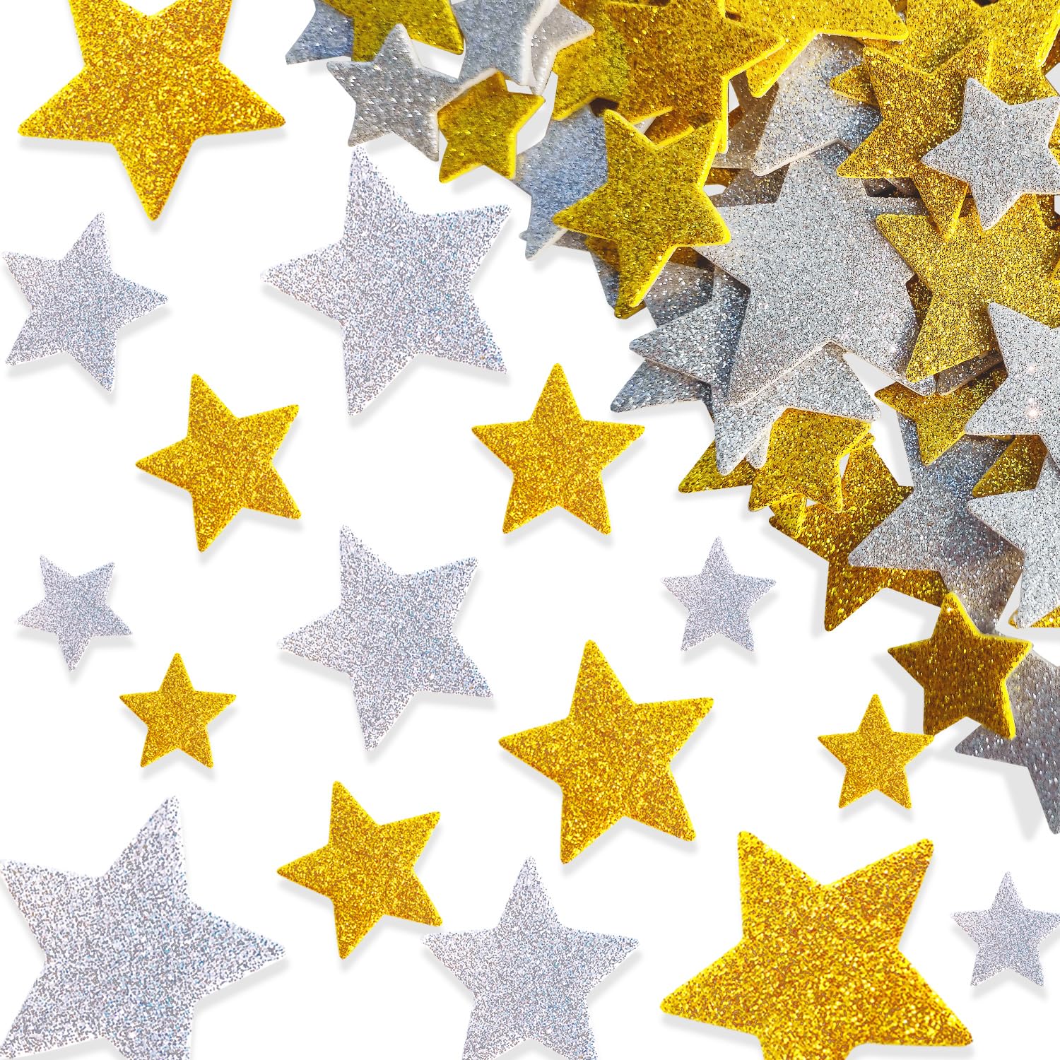 Photo 1 of 180 Pcs Glitter Foam Stickers Silver and Gold Stars Self-Adhesive Stickers for Birthday Christmas Party Decor DIY Scrapbooks Greeting Cards Arts Craft Supplies