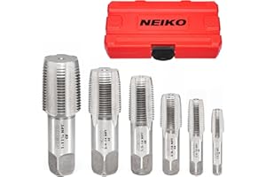 NEIKO 00931A NPT Pipe Tap Set, 6 Pc, Copper, Brass and PVC Pipe Threader, 1/8"-27, 1/4"-18, 3/8"-18, 1/2"-14, 3/4"-14 & 1”-11