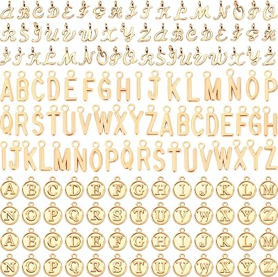 SANNIX Alphabet Charm Set 156Pcs 6 Styles A-Z KC Gold Antique Silver Jump Rings