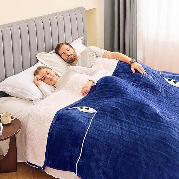 GREENOAK HEATED BLANKET ELECTRIC KING SIZE 100″X90″ DUAL CONTROL, HEATING BLANKET WITH 10 HEAT LEVELS 1/2/4/6/8 HOURS AUTO-OFF, SHERPA SOFT WARM CHRISTMAS BLANKET, SEA BLUE