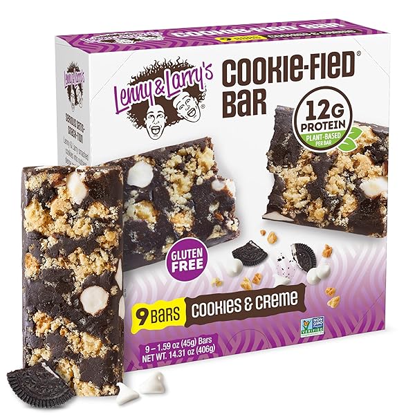 LENNY & LARRY’S COOKIE-FIED PROTEIN BAR – COOKIES & CREME VEGAN PROTEIN BARS 9X45G – HEALTHY SNACKS WITH 12G PLANT PROTEIN & 5G FIBER – GLUTEN FREE POWER BAR, KETO FRIENDLY, NON-GMO & VEGAN